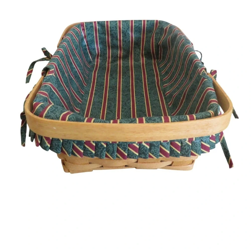 Longaberger Handwoven Maple Wood Picnic‎ Gathering Basket +Fabric Liner